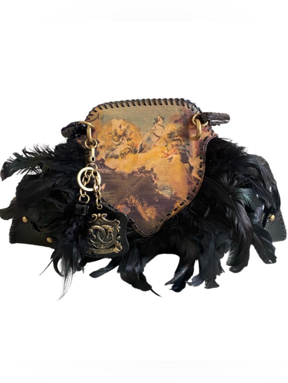 VTG Sharif leather and feather shoulder bag(RARE)